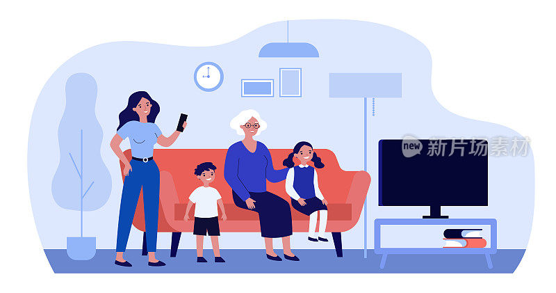 Family watching TV together at home